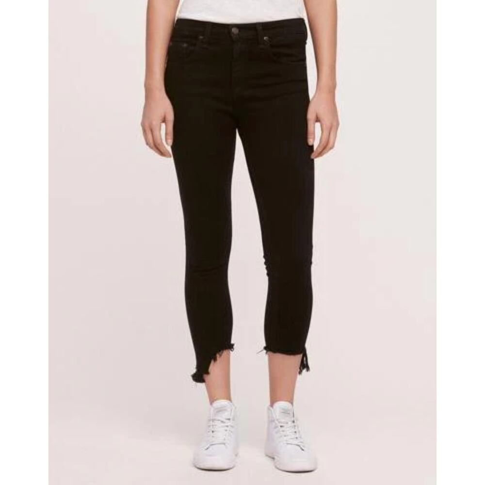 RAG & BONE 10 Inch Capri Black Hampton Jeans Cropped Raw Edge Women's Size 27